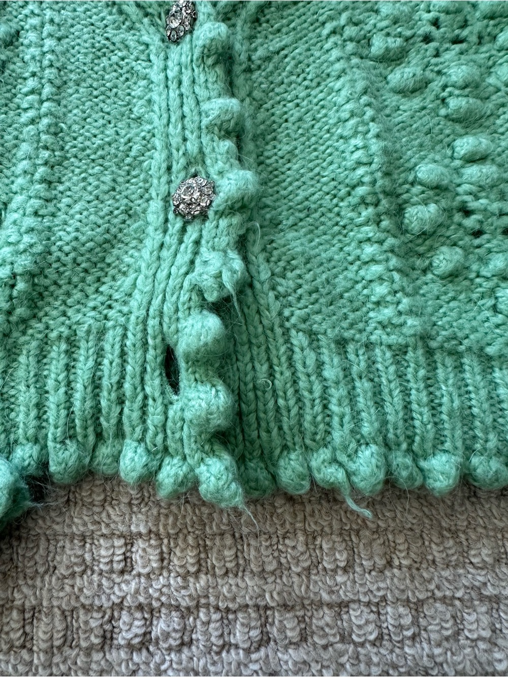 Zara Green Chunky Knit V-Neck Balloon Sleeves Wool Alpaca Blend Cardigan Sz M - Picture 4 of 7